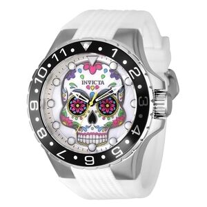 Invicta Multicolor Skull Dial Watch with White Band 50mm